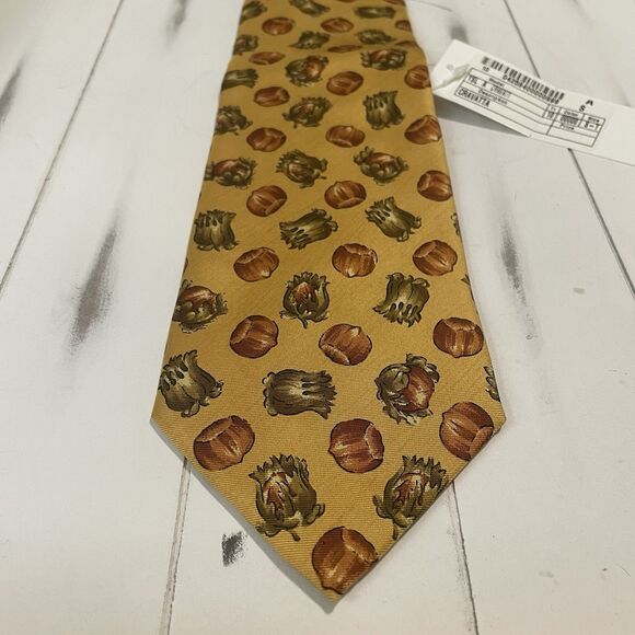 Vintage Yves Saint Laurent YSL 100% Silk Neck Tie Gold Yellow Hazelnut RARE NWT - Picture 1 of 12